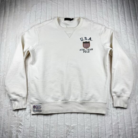 Polo Ralph Lauren USA Olympic Team Sweatshirt Men's L Off White Embroidery Logo - Picture 1 of 14